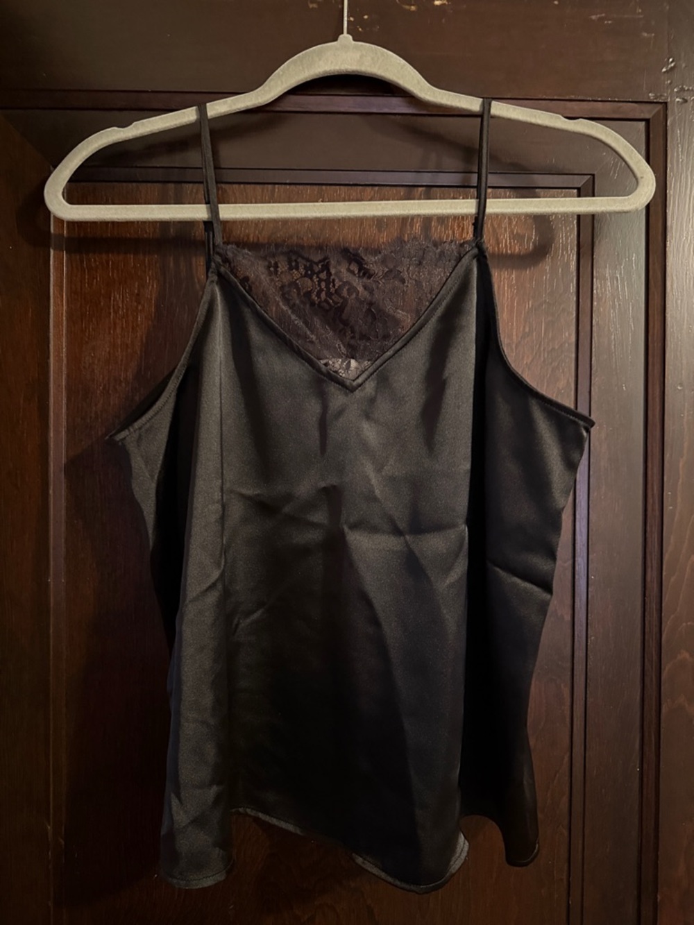 NWOT LOFT Black Satin Lace-Trim Camisole